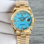 Swiss Replica Rolex Day-Date Turquoise Roman Dial Yellow Gold Presidential Bracelet Watch
